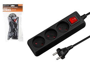 Удлинитель 3м (3 роз., 2,2кВт, б/з, выкл, ПВС 2х0,75) черный, Юпитер