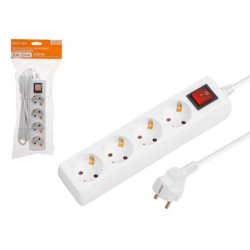 Удлинитель 3м (4 роз., 2,2кВт, с/з, ПВС 3х0,75) Юпитер