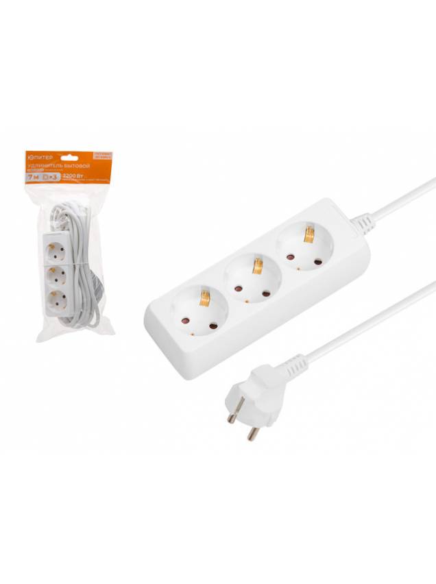 Удлинитель 7м (3 роз., 2,2кВт, с/з, ПВС 3х1) Юпитер