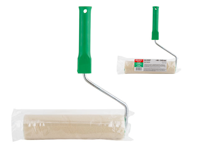 Валик малярный с рукояткой Велюр, ось 8мм, D48мм, 180мм