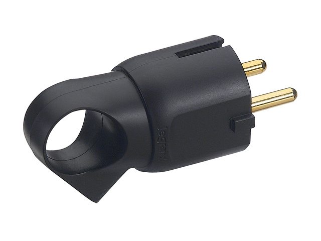 Вилка с ушком 16А 2Р+Е, винтовой зажим, пластик, черный