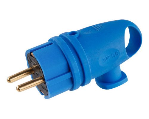 Вилка угловая с ушком (с/з, 16А, 250В) каучук, синяя Юпитер