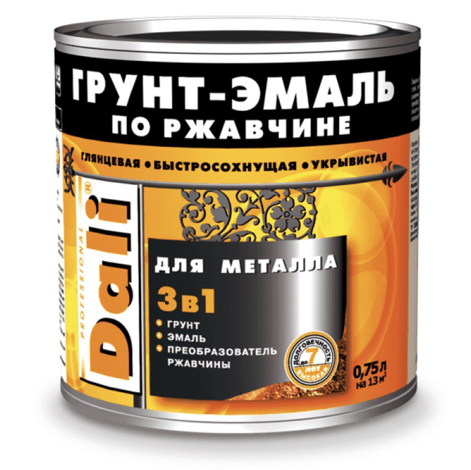 Грунт-эмаль по ржавчине DALI 3 в 1, чёрный (RAL 9005)