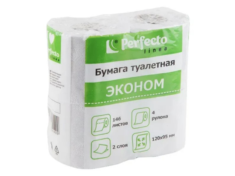 Бумага туалетная Эконом, 4 рулона, PERFECTO LINEA