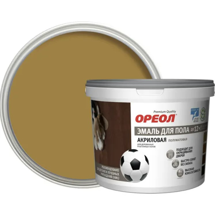 Эмаль для пола акриловая Ореол полуматовая желто-коричневая 2.3 кг