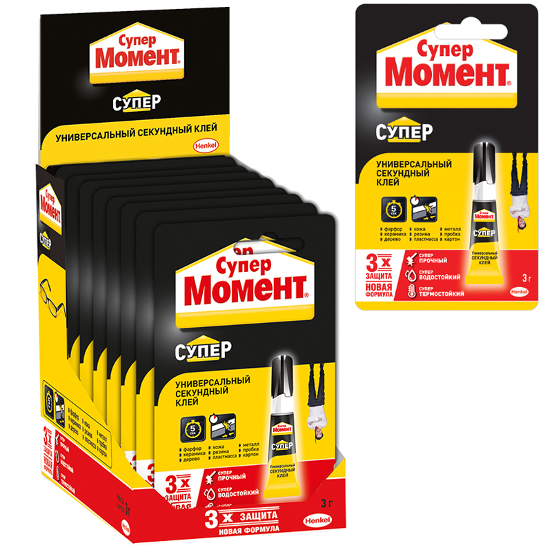 Супер Момент клей секундный 3 г блистер-карта, шоу-бокс универсальный 874565