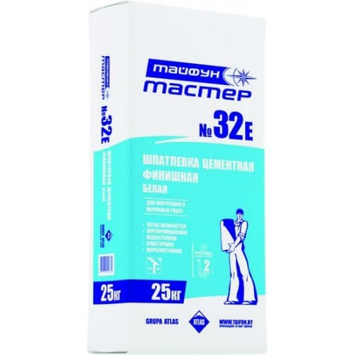 Тайфун Мастер №32-Е шпатлевка цементная финишная, белая внутр. и наруж., 25кг