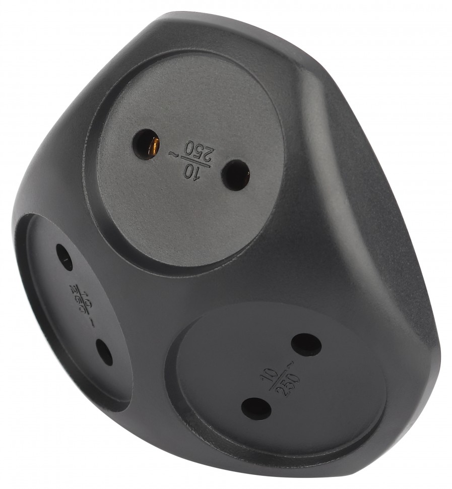 ЭРА Разветвитель электрический SPx-3-B на 3 розетки без заземления 10А черный