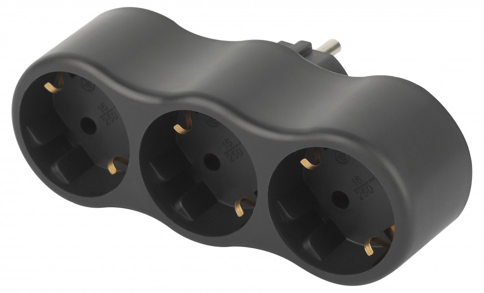 ЭРА Разветвитель электрический SPx-3e-B на 3 розетки с заземлением 16А черный