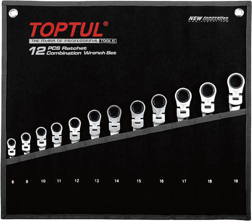 Набор ключей комбинированных с поворотной трещоткой 8-19 мм 12 предметов TOPTUL