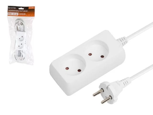 Удлинитель 5 м 2 розетки 2,2 кВт ЮПИТЕР белый