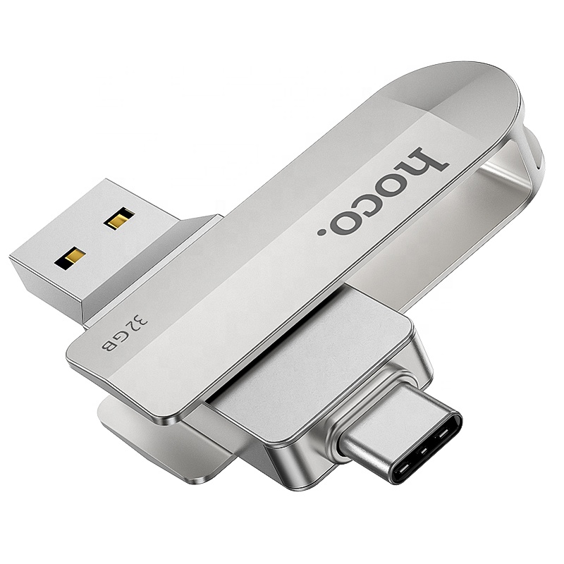 USB+Type-C флэш-диск HOCO UD10 2в1 16Gb USB3.0 корпус металл, цвет серебристый 1