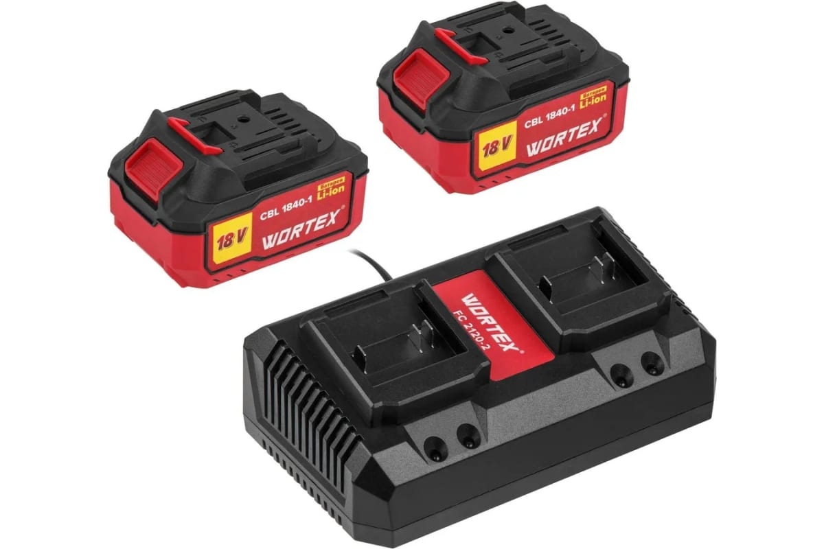 Комплект аккумулятор 18В 4Ач 2 штуки и зарядное устройство WORTEX ALL1